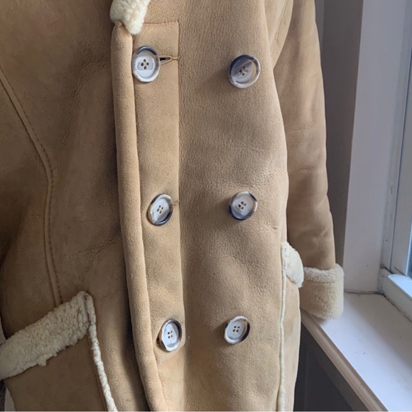 VINTAGE KISTLER  SHEEPSKIN  SHEARLING COAT JACKET TAN SUEDE 70S WOMENS L - Picture 4 of 13